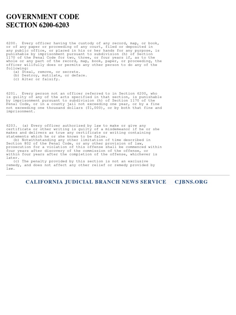 Government Code 62006201 Court and Government Records TamperingAlter
