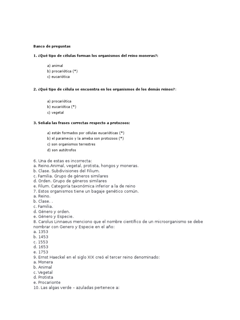 Banco de Preguntas | PDF | Las bacterias | Virus