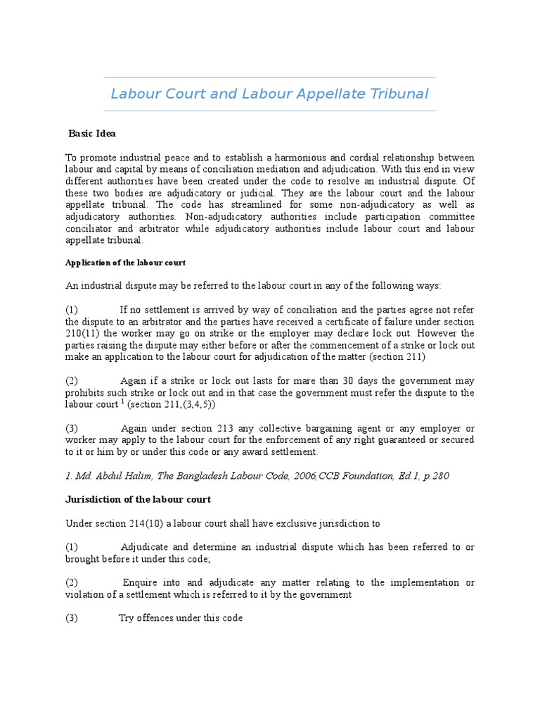 Labour Court and Appellate Tribunal Overview | PDF | Tribunal | Crime ...