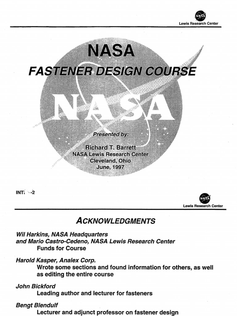 Nasa Fastener Design Manual