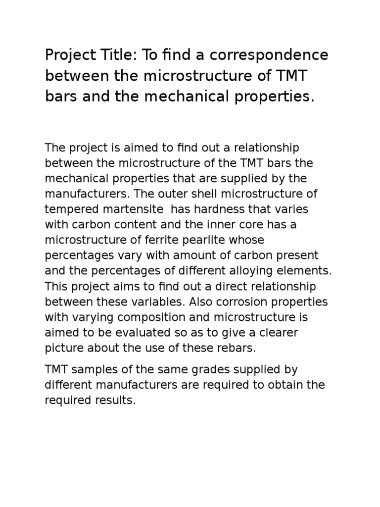 Project Title: To Find A Correspondence Between The Microstructure of ...