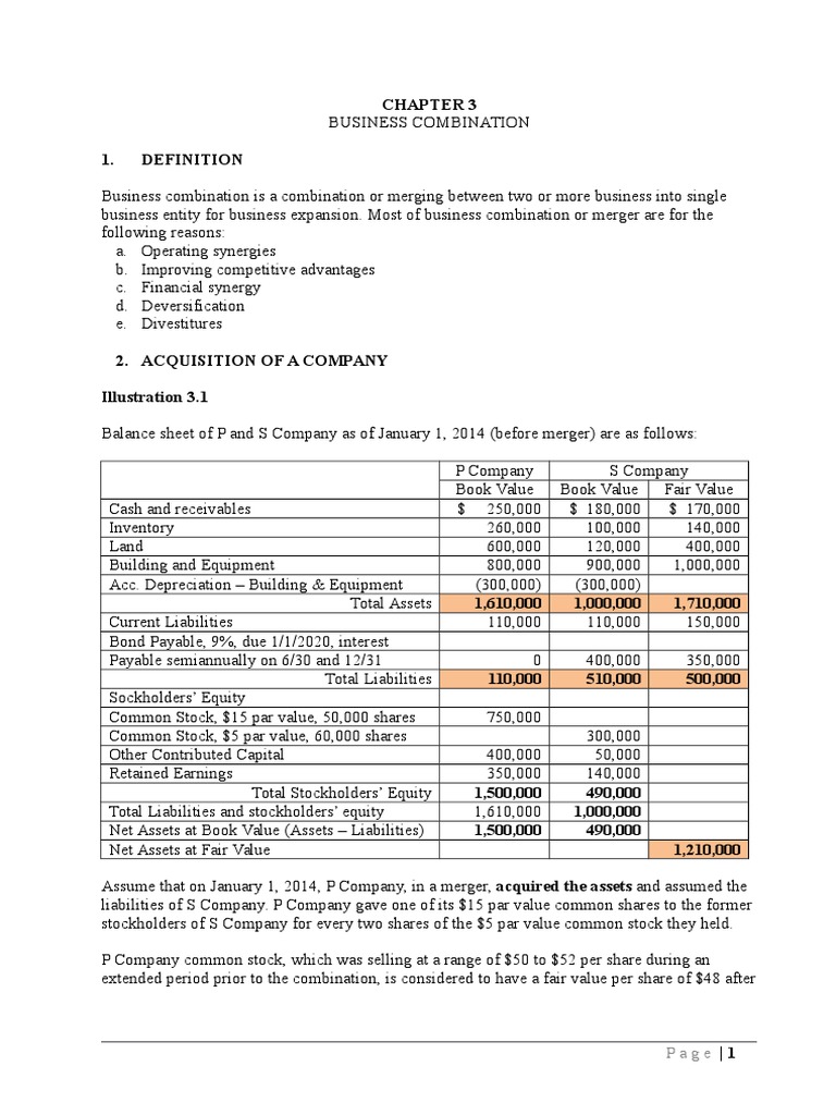 Chapter 3 Business Combination PDF Book Value Mergers And Acquisitions