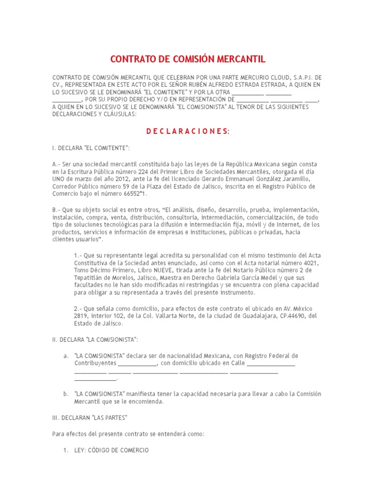 Contrato de Comisión Mercantil Comer Sip Online Shopping