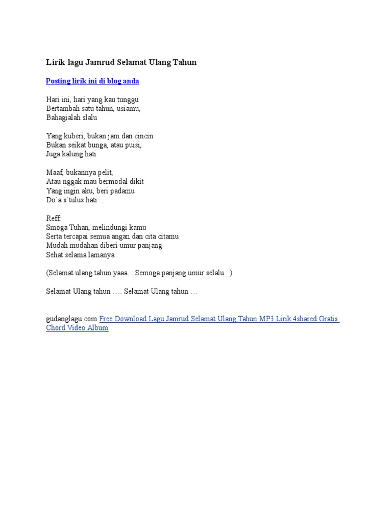 Lirik Lagu Jamrud Selamat Ulang Tahun