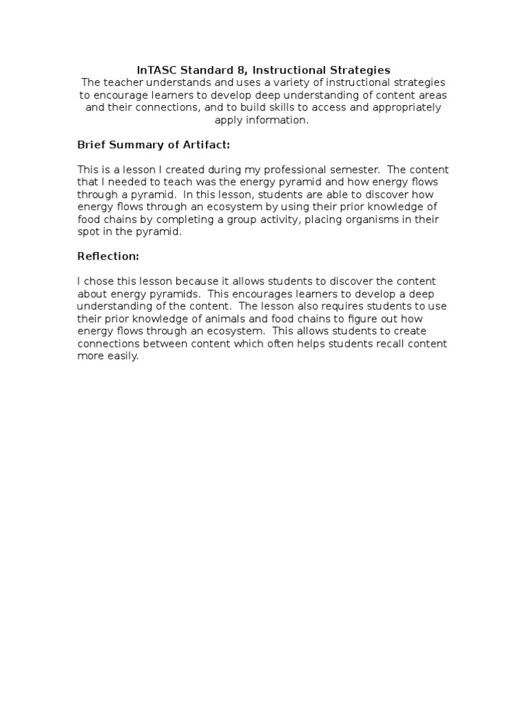 Intasc Reflection Standard 8 | PDF