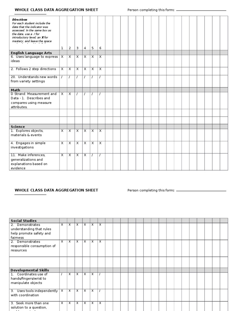 Whole Class Data Aggregation Sheet | PDF | Communication | Cognition