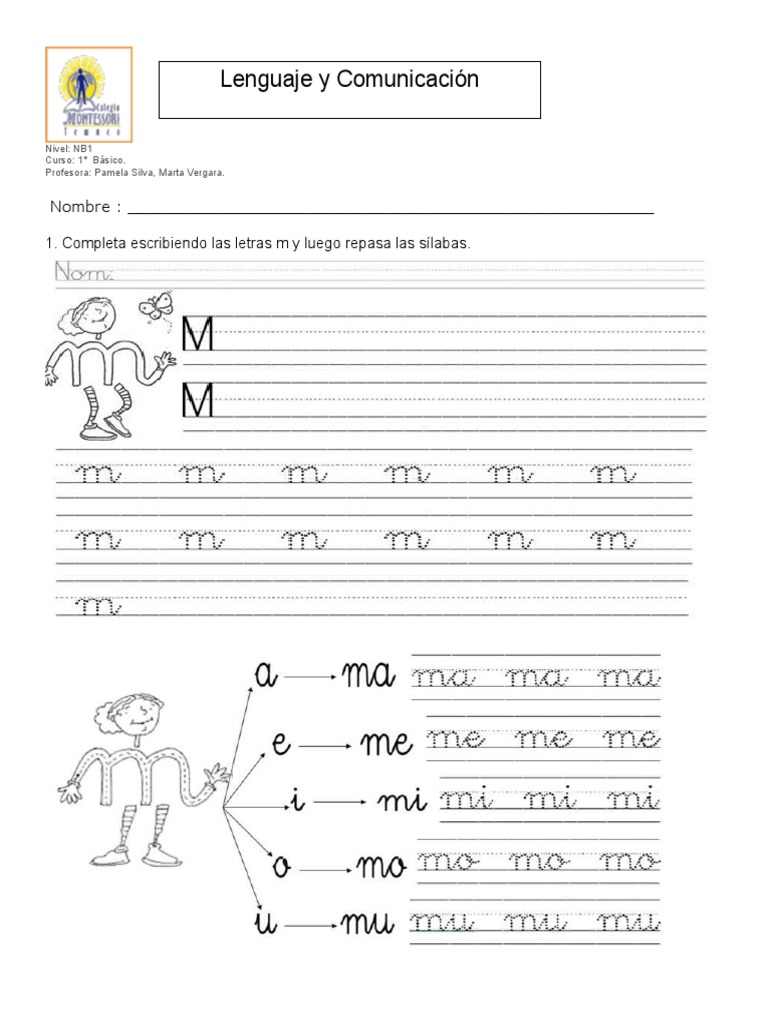 Actividades con la letra M para 1° Básico | PDF | Artes del Lenguaje y ...