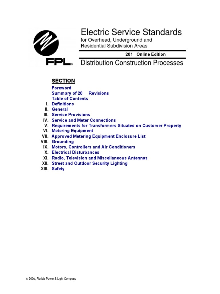 ElectricServiceStandards Florida Power Light FPL PDF PDF Electric