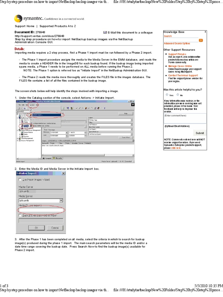 Netbackup - Step by Step Procedure On How To Import From GUI | PDF ...