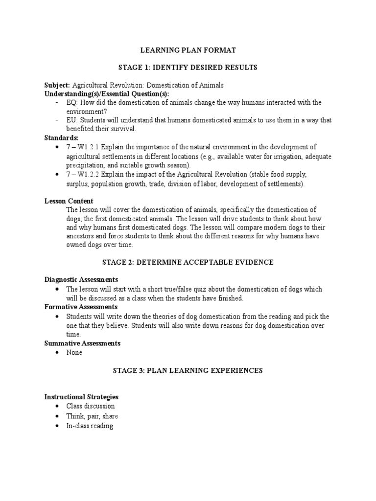 Domestication of Animals Lesson Plan PDF Domestication Dogs