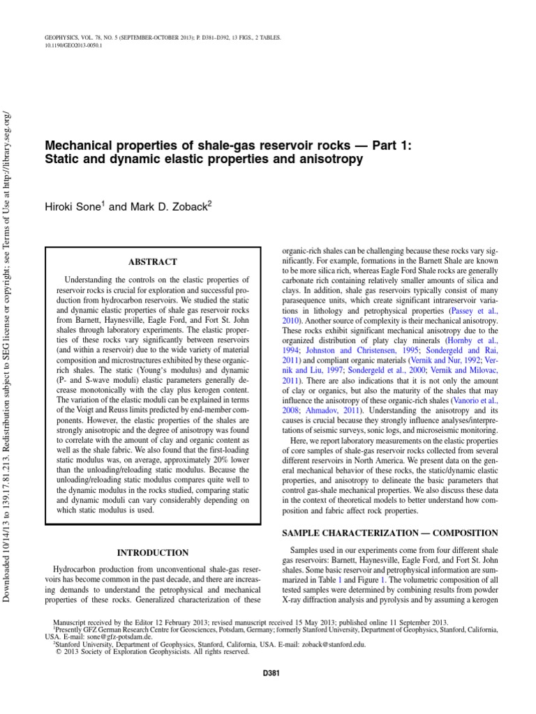 Mechanical Properties of Shale Gas Reservoir Rocks | PDF | Elasticity ...