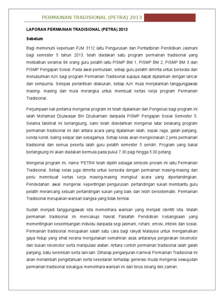 Laporan Permainan Tradisional