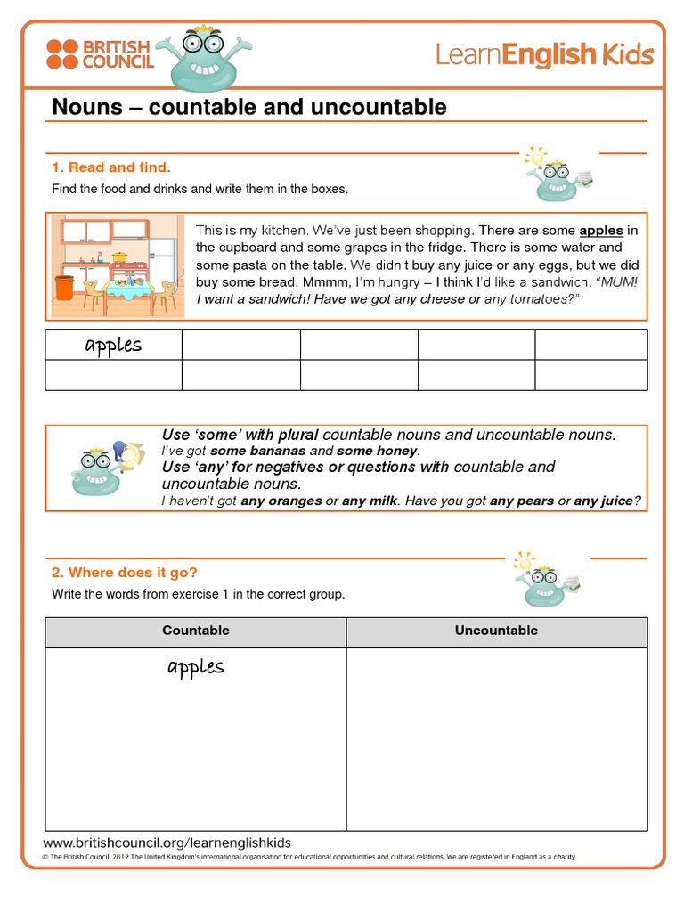 Grammar Games Nouns Countable And Uncountable Worksheetpdf