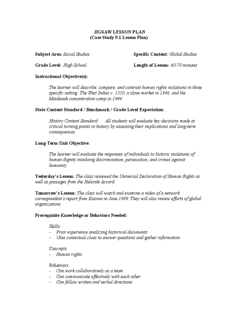 Jigsaw 1 PDF Educational Assessment Lesson Plan