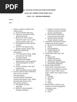 Soal Seleksi Petrologi Dan Petrografi Docx
