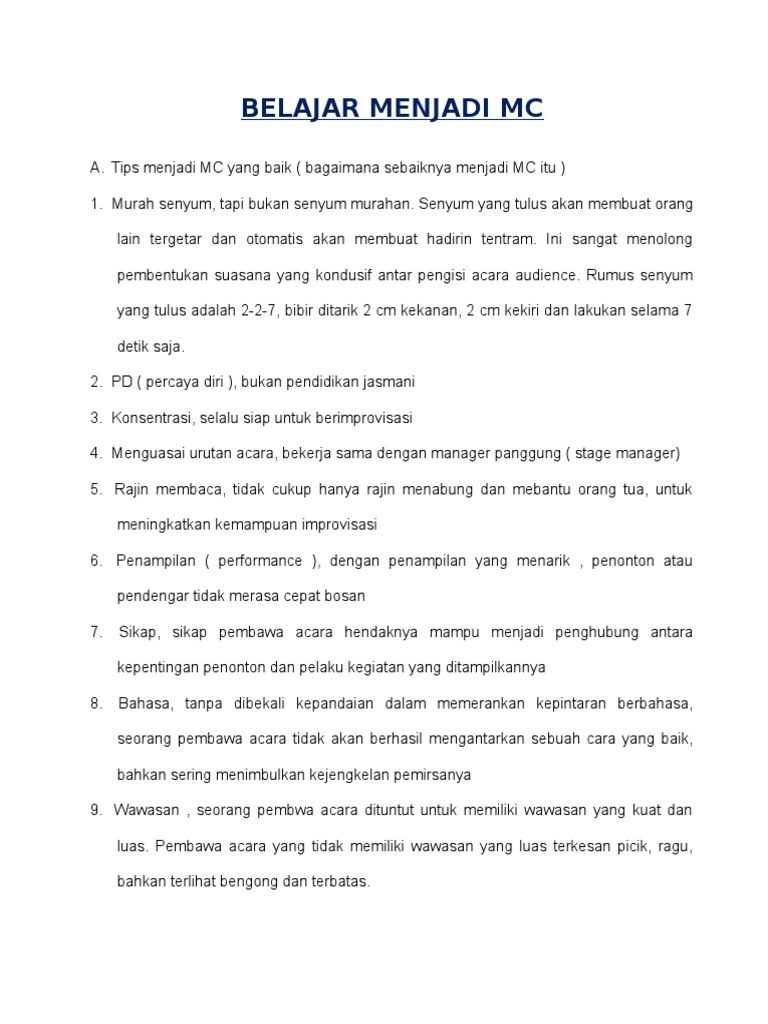 Untuk Yang Mau Belajar Menjadi Mc