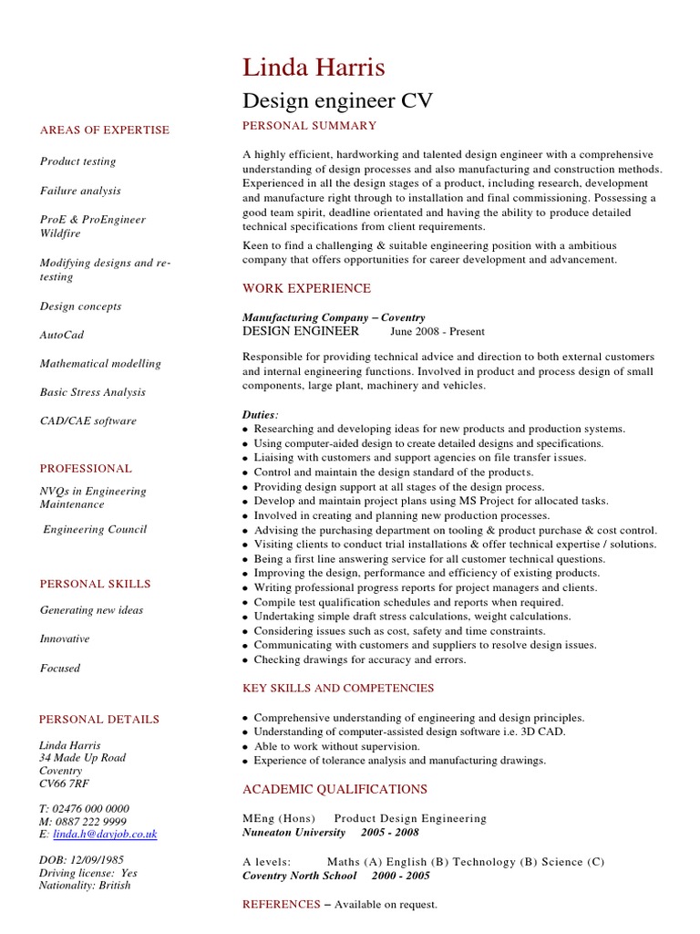 Design Engineer CV Template | PDF | Computer Aided Design | Engineering