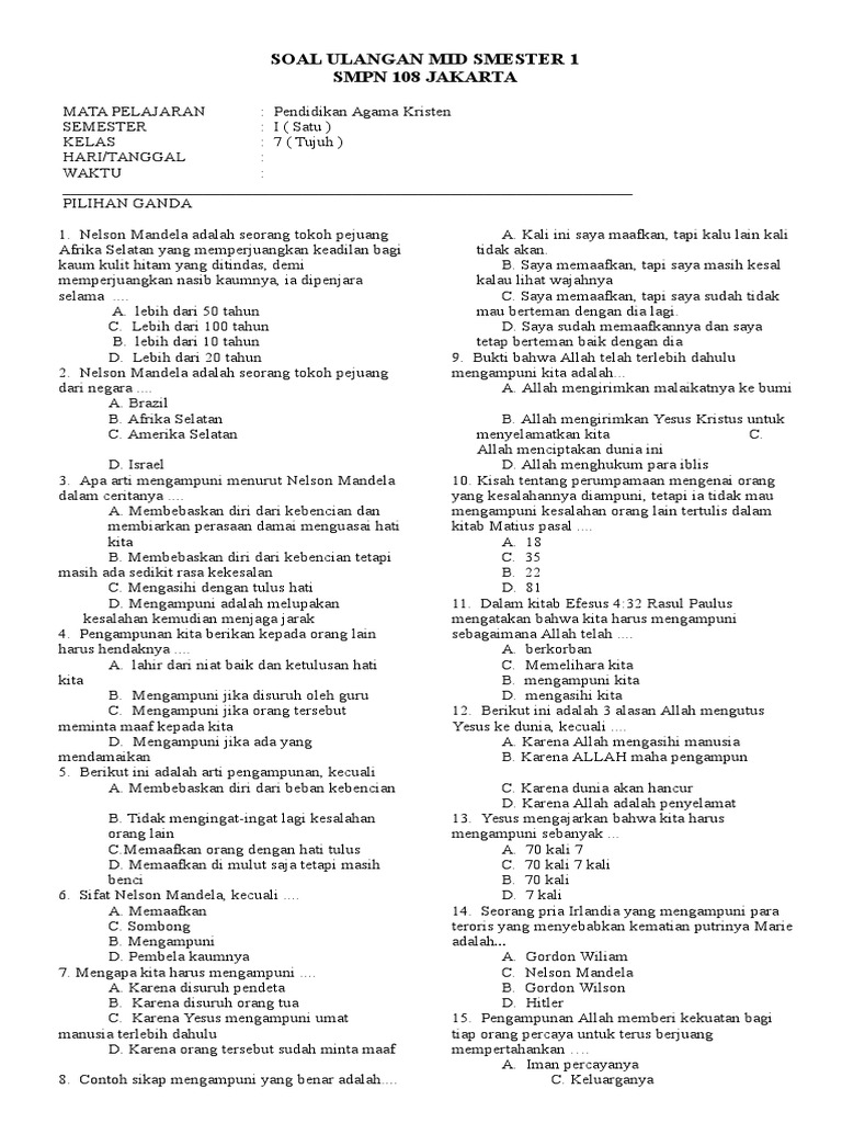 Soal Ulangan Mid Smester 1 K 13 2014 Pdf