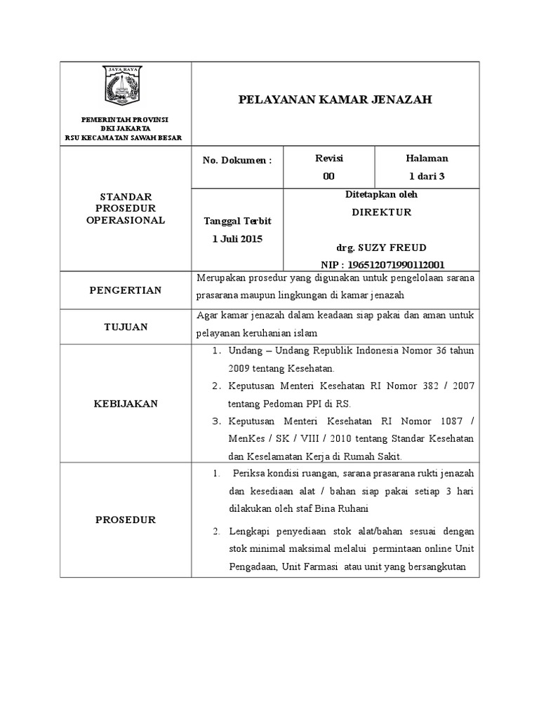 Spo Pelayanan Kamar Jenazah Ppi Spo Pelayanan Kamar Jenazah Ppi