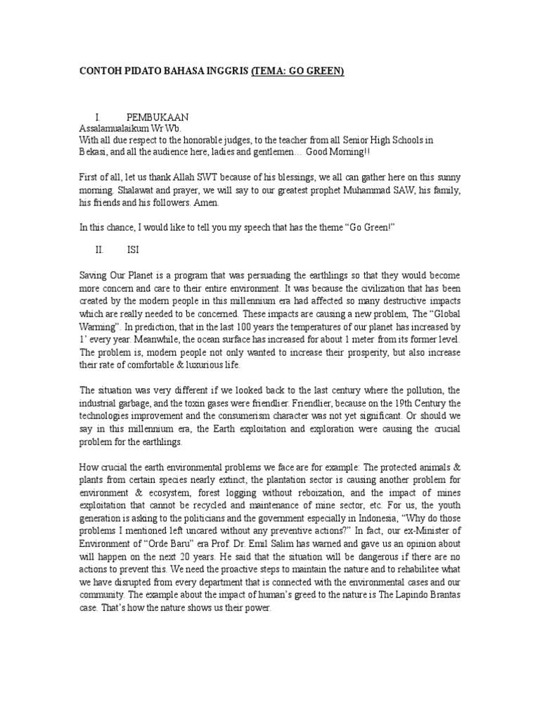 Contoh Pidato Bahasa Inggeris Environmentalism Natural Environment