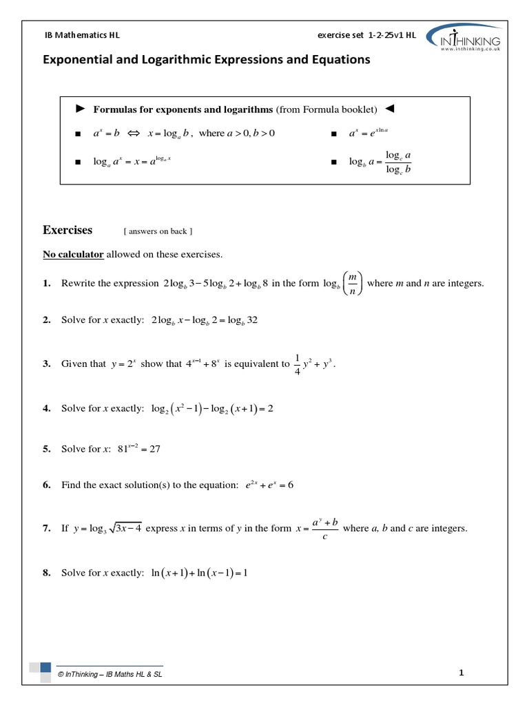 EXS 1-2-25v1 HL Exponents Logarithms | PDF