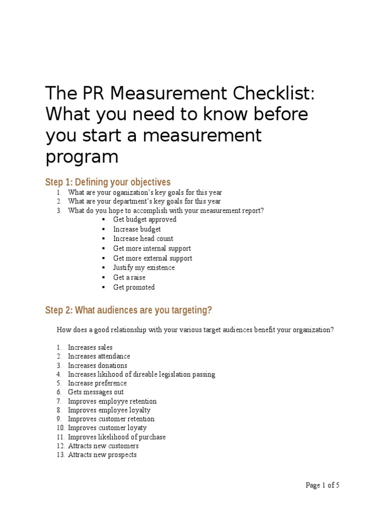 PR Measurement Program Checklist | PDF | Employee Retention | Business ...