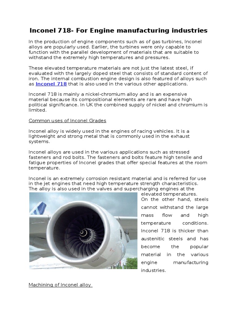Inconel 718 For Engine Manufacturing Industry | Download Free PDF ...