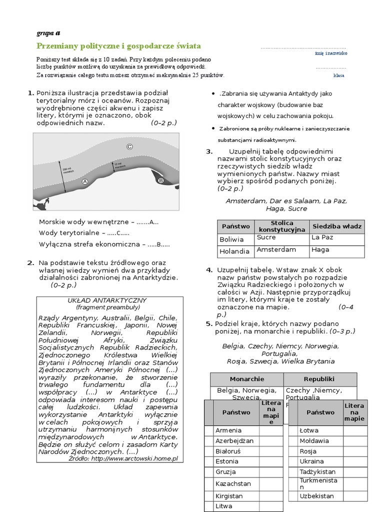 Zmiany Na Mapie Politycznej świata Sprawdzian Pdf