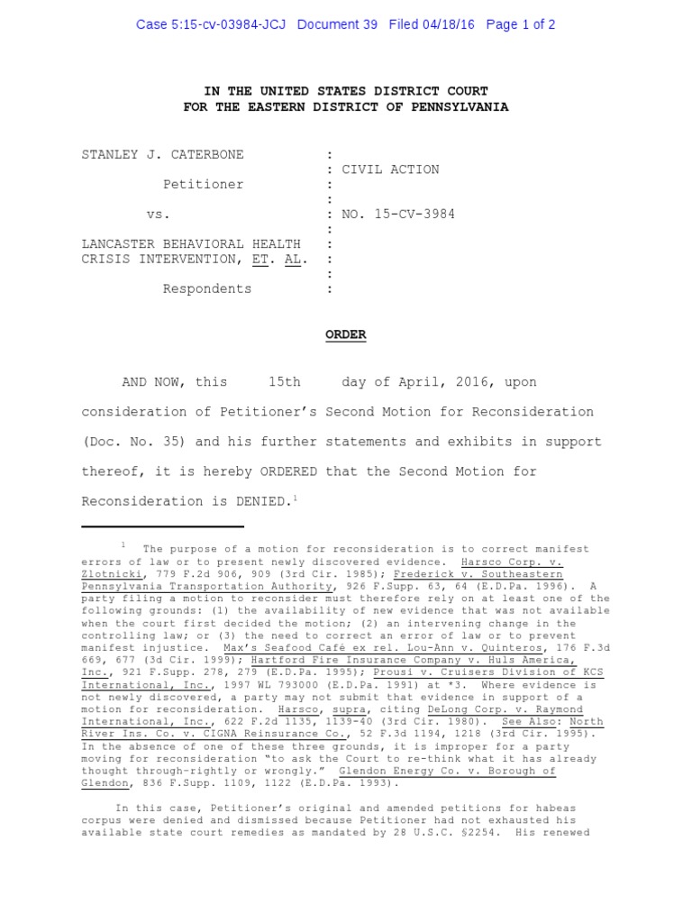 Recorded 0503984 U.S. District Court Habeus Corpus ORDER Denying