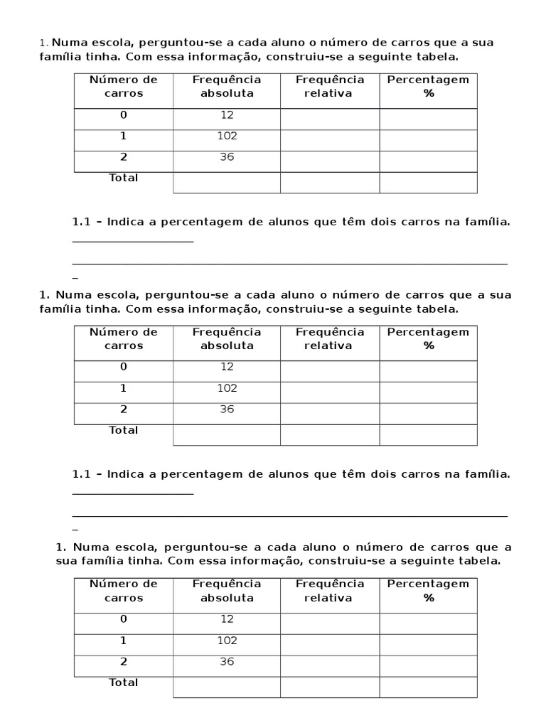 Exercícios sobre Frequência Absoluta e Relativa | PDF | Jogos e Atividades