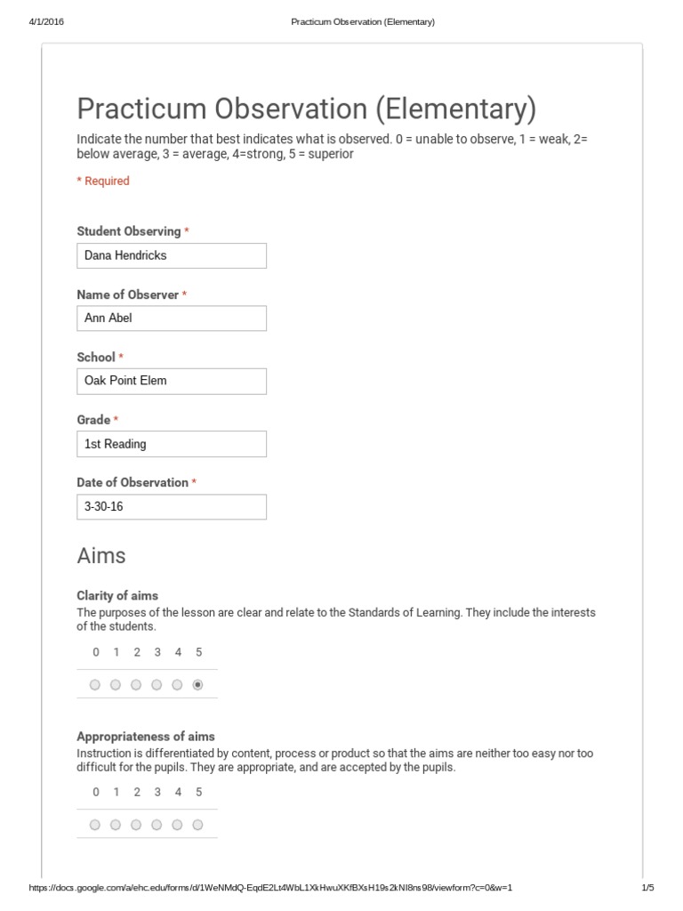 Elementary Practicum Observation Report | PDF | Quality Of Life | Learning