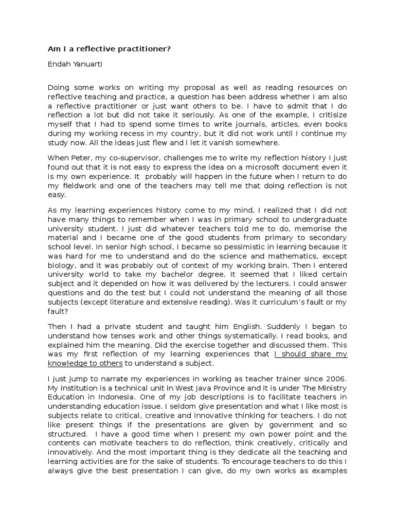 Reflective Practice in Education | PDF | Facilitator | Teachers