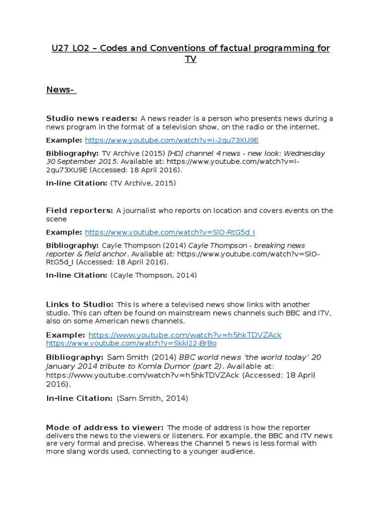 Factual Programming Codes for TV News | PDF | Sports & Recreation ...