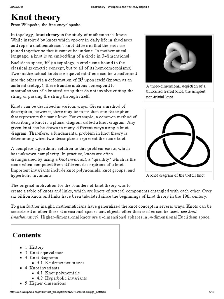 Knot Theory Wikipedia, The Free Encyclopedia Geometric Topology Topology