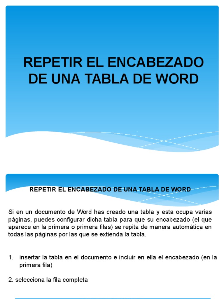 Repetir El Encabezado de Una Tabla de Word PDF Ocio Deportes
