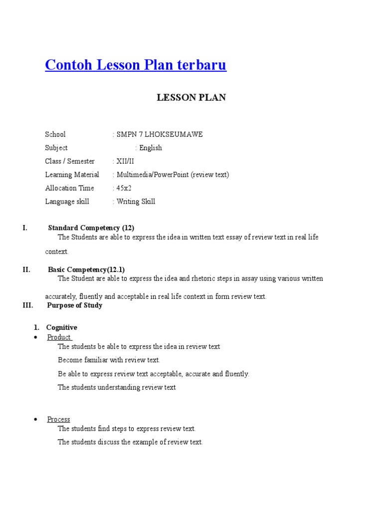 Contoh Lesson Plan Terbaru Vocabulary Teachers
