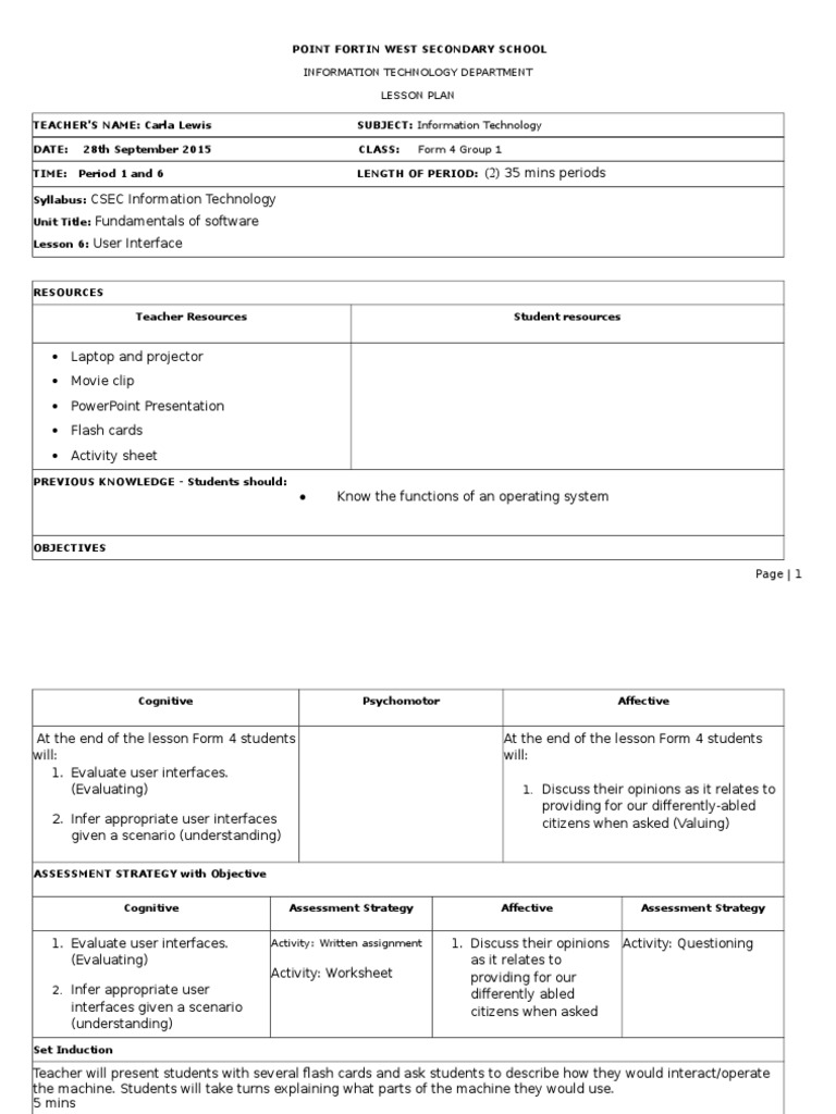 A Lesson 6 - User Interfaces | PDF | Educational Assessment | Lesson Plan