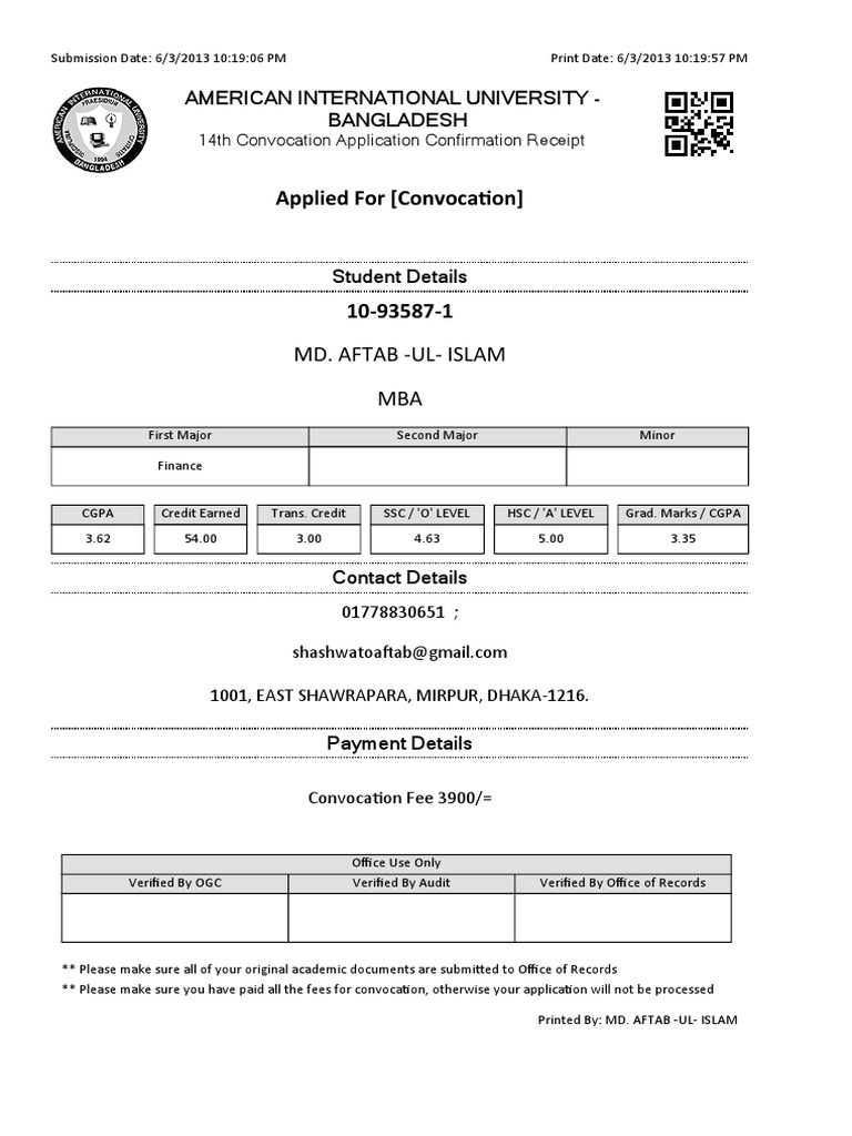 10-93587-1 14 Convocation Applicant Confirmation Slip | PDF