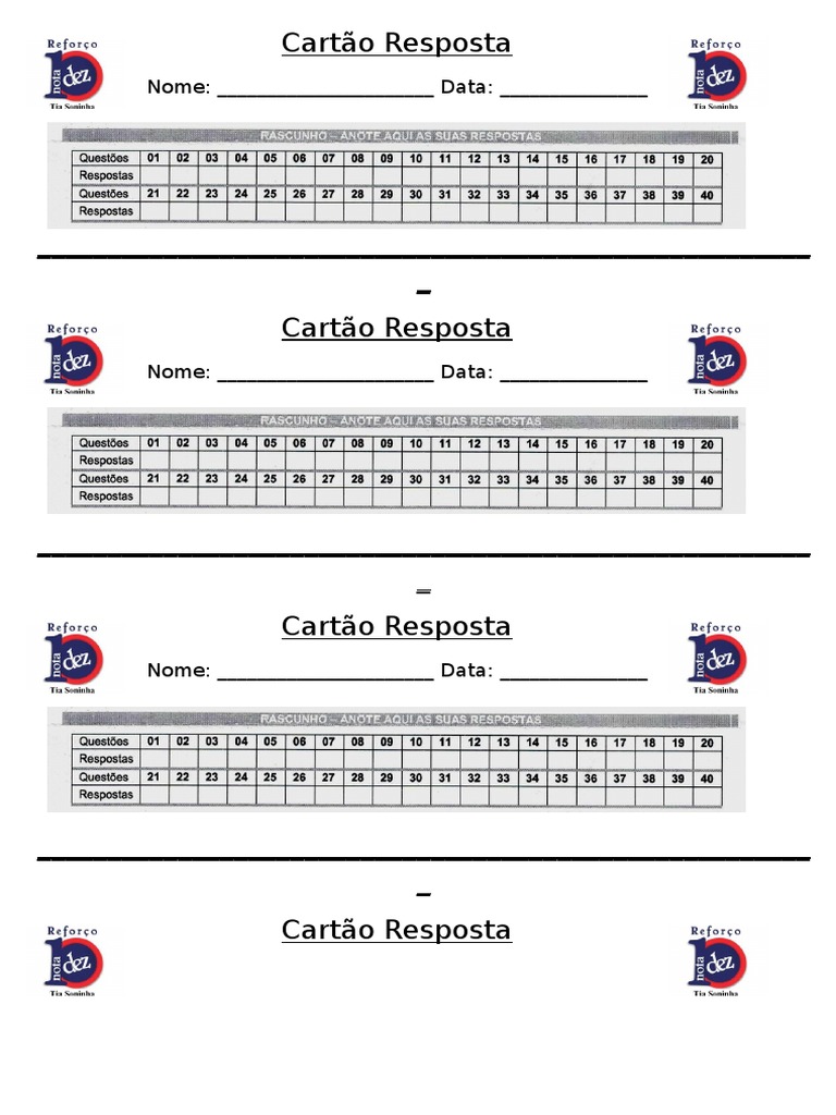 Cartão Resposta para 40 Questões | PDF | Carreira e Crescimento