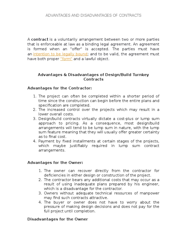 Advantages and Disadvantages of Contracts PDF Risk Liability Insurance
