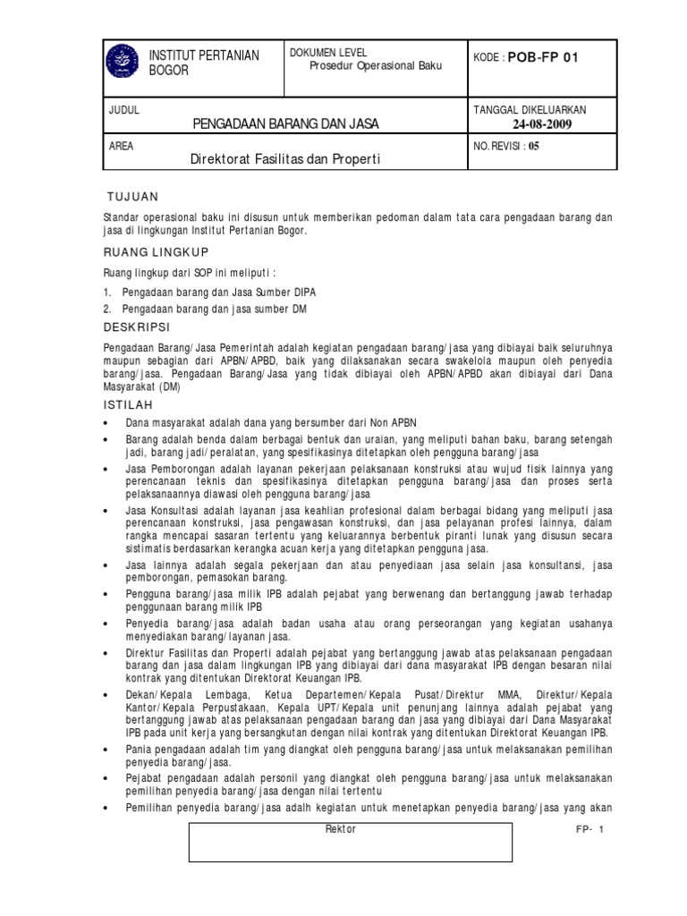 Prosedur Pengadaan Barang dan Jasa IPB | PDF