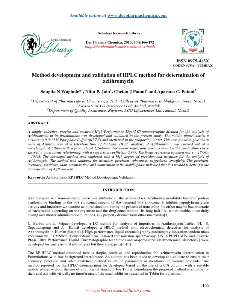 HPLC Method for Azithromycin Analysis | PDF | High Performance Liquid ...