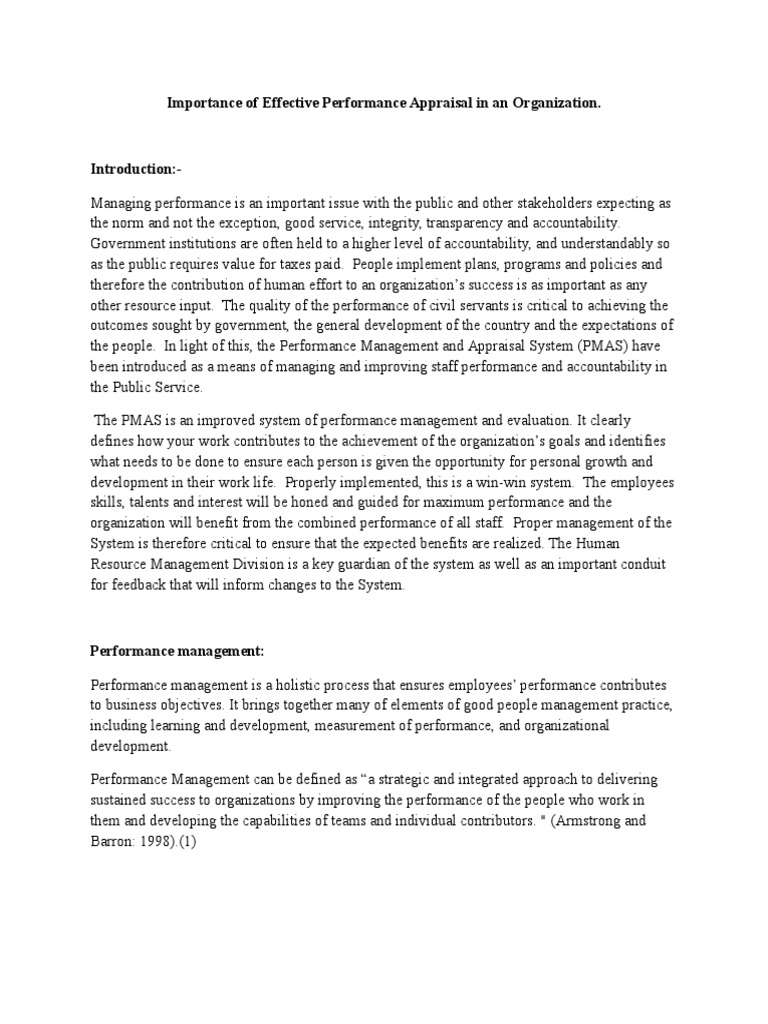 Importance of Effective Performance Appraisal in An Organization | PDF ...
