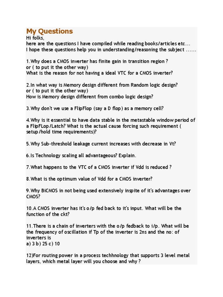VLSI Interview Question | PDF | Operational Amplifier | Cmos