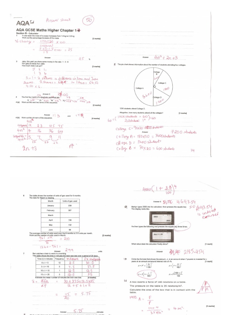AQA GCSE Maths Higher Chapter 17 Calc Answers