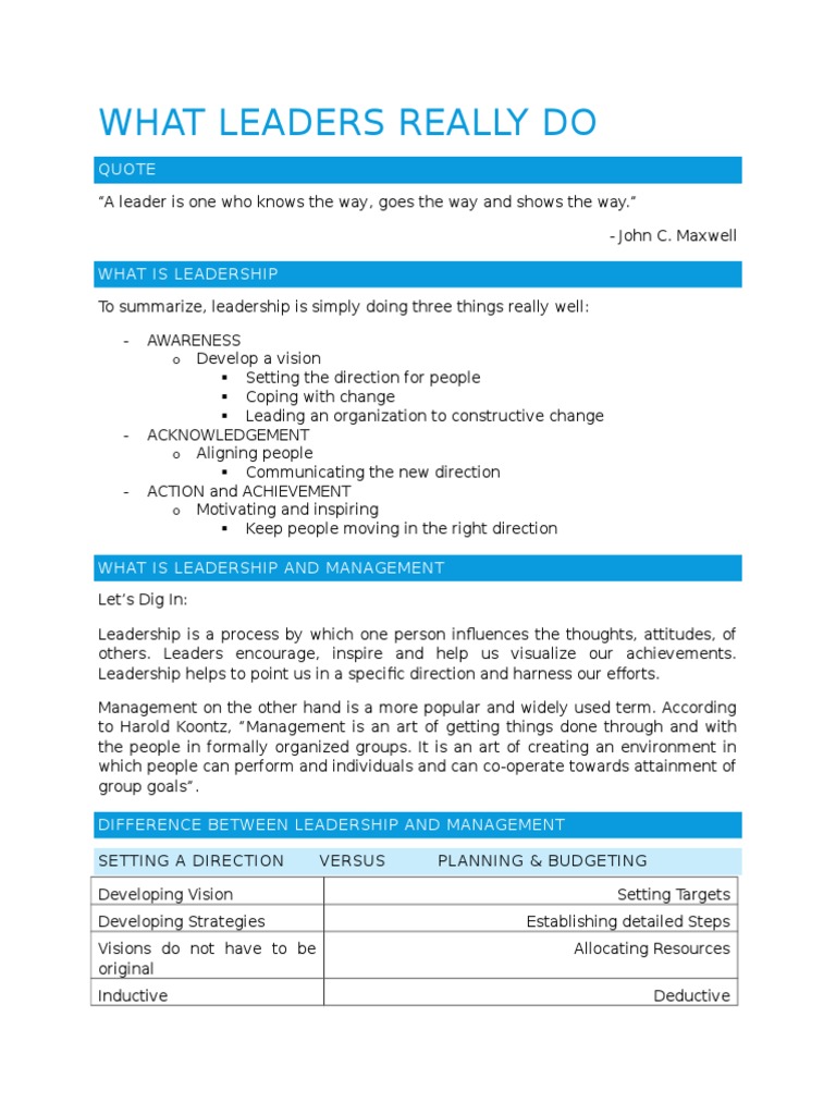 What Leaders Really Do Pdf Leadership Organizational Structure