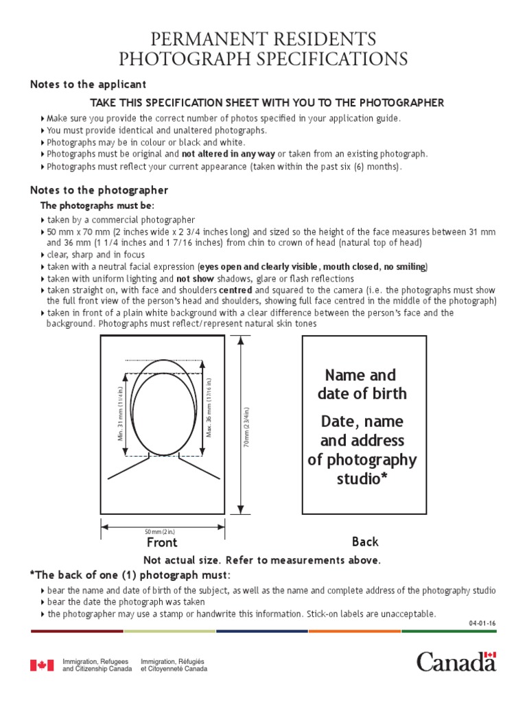 Canada PR Photo Specifications Guide | PDF