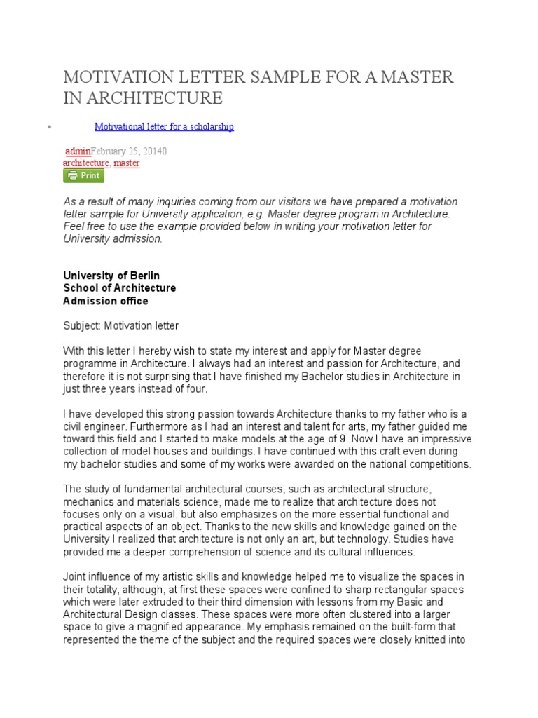 Master’s Motivation Letter Sample | PDF | Master's Degree | University