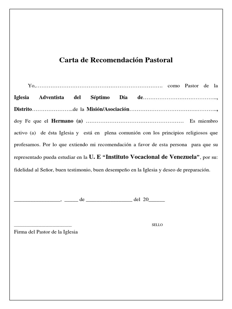 Carta de Recomendación Pastoral