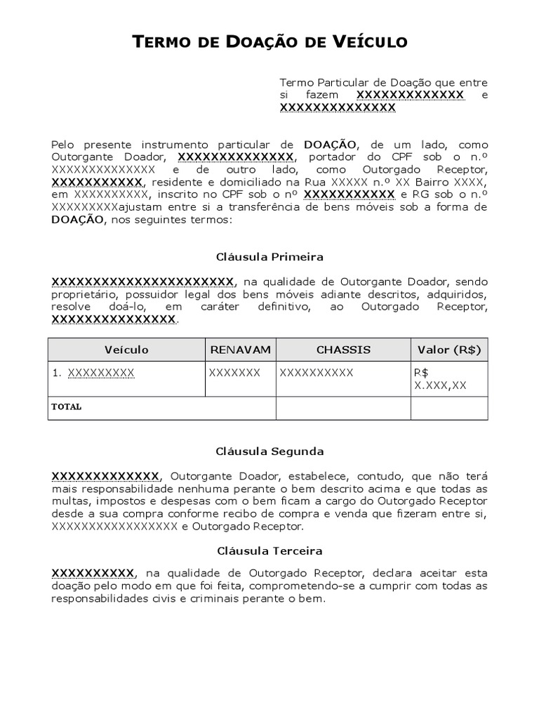 Termo de Doação de Veículo